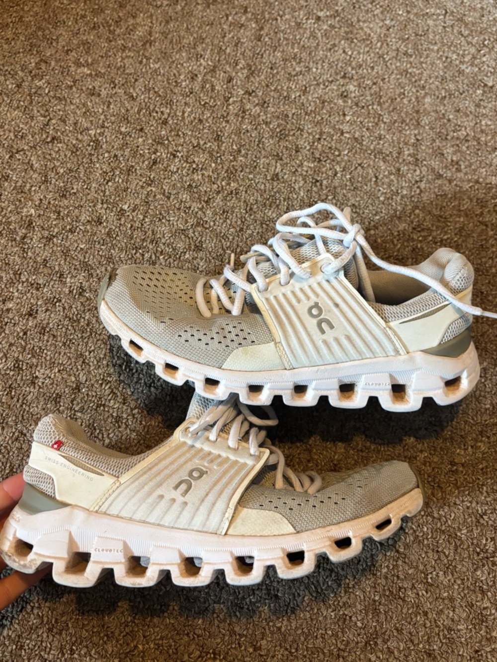 On Cloud Women's Athletic Shoes in Light Beige/White